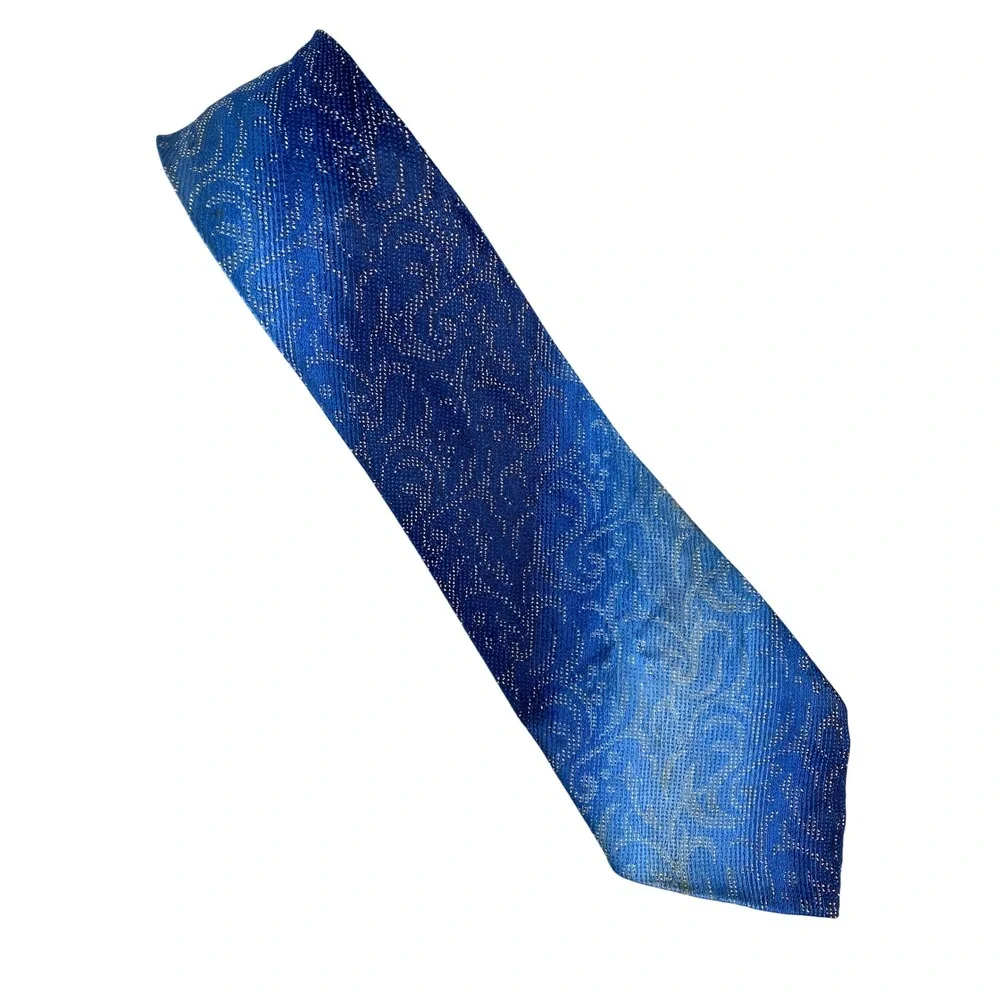 VTG Mens Tie Rhodia Acetate Woven France Royal Blue Metallic Brocade 70s 57x4